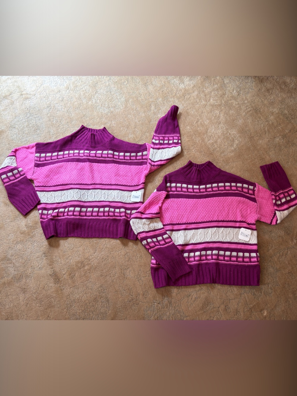 Altar'd State Pink & Purple Striped Cowl Sweater